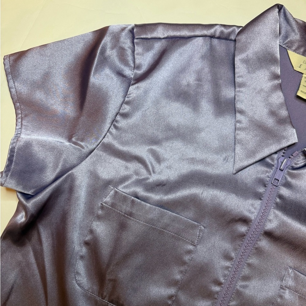 Vintage Express Satin Pointed Collar Zip Cropped Top Purple Size L - Picture 6 of 9
